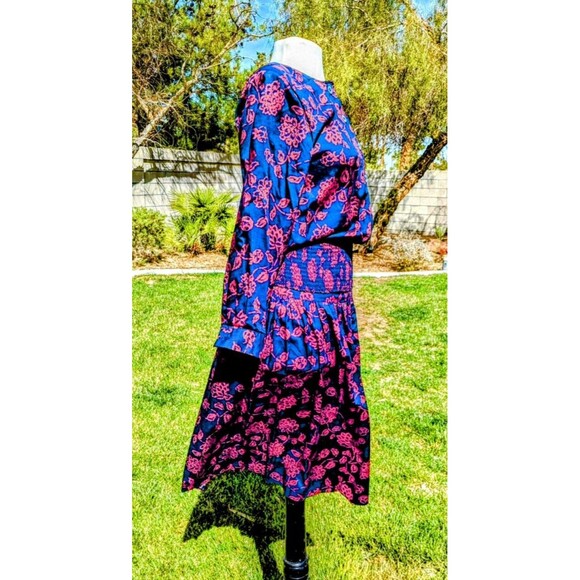 1980s VTG Cynthia Howie Buhon Sz2 Floral Red/Navy 2pc Top + Maxi Dress Set EUC - Picture 4 of 5